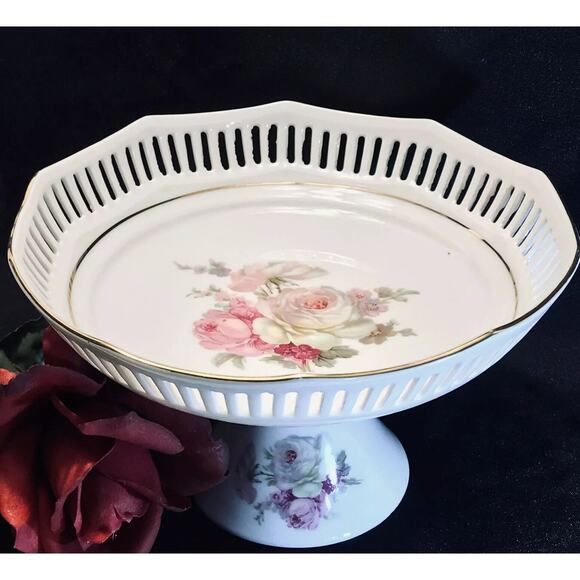 Schwarzenhammer Bavaria West Germany Pedestal Compote Pierced Lace Reticulated - Picture 2 of 12